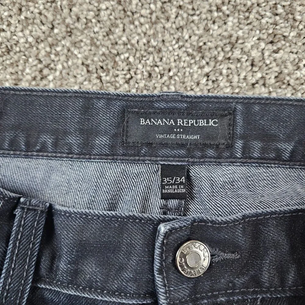 Banana Republic Jeans Mens 35x33 Black Vintage Straight Distressed Whiskering